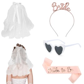 Set of 4 Jga Accessories Women Set Bride To Be Sash Sunglasses Bride To Be Sash and Veil Stag Night Women Decoration for Bachelorette Party and Wedding Photography