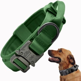 Tactical Dog Collar, Adjustable Military Training Nylon Dog Collar with Control Handle and Heavy Quick-Release Metal Buckle for Small Medium Large Dogs, Emerald Green S