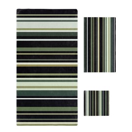 Yukro 3 Piece Bath Towel Set, Black Green Stripe 1 Bath Towel, 1 Hand Towel and 1 Wash Cloth Microfiber Towel, Highly Absorbent Ultra Soft Towels for Bathroom Pool Gym