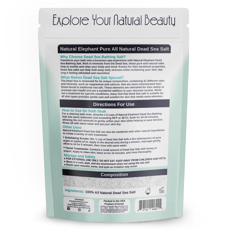 Natural Elephant Dead Sea Bath Salt | 1 Pound Bag