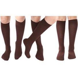 5 Pairs Children/Kids Girls Knee High Plain School Cotton Rich Socks (4-6.5, Brown)