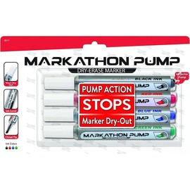 Markathon Pump Dry Erase Marker  Chisel Tip Assorted Colors 4 Pack with Eraser (MWL6SXBP4MKIT) - Size: 4 Count (Pack of 1), Style: Assorted