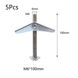 TOP-VIGOR 5Pcs Plasterboard Fixings, M6 x 100mm Wing Spring Toggle Bolts and Drywall Screws, Hollow Anchors Kit, Heavy Duty Wall Plugs for Plasterboard, Cavity Wall, Fibreboard