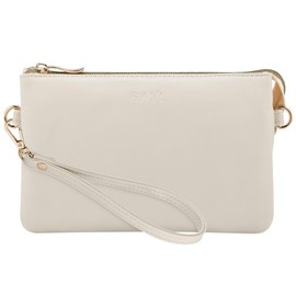 GAYI URBAN Wristlet Purses for Women, Vegan Leather Crossbody Evening Zip Clutch Bag with Strap (Cream)