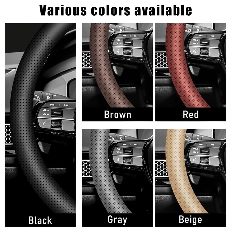 Yourkar Car Steering Wheel Cover, 15 Inches Non-Slip Leather Vehicle