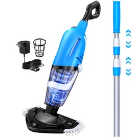 Pool Vacuum for Above Ground Pool with a Telescopic Pole, 80Mins Runtime, Handheld Rechargeable Pool Cleaner with 18.5 Gallons/min Powerful Suction for Above Ground/Inground Pools, Hot Tubs, Spas