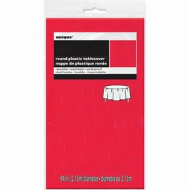 Round Red Plastic Tablecloth, 84"