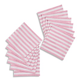 Solino Home Linen Cocktail Napkins Set of 12 – 100% Pure Linen Cherry Blossom and White Cloth Napkins 6 x 6 Inch – Stripe Coasters – Amalfi Stripe