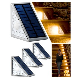 Asteria Motion Sensor Solar Step Lights Outdoor 4Pack, IP67 Waterproof with 9LEDs for Enhanced Brightness, Auto-On Security & Decorative Lighting for Stairs, Front Porch, Pathways (Warm White)