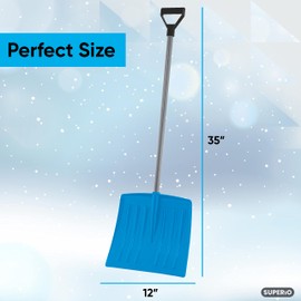 Superio Kid Snow Shovel with Metal Handle, Kids Size Light Blue Durable Shovel for Snow - Comfort D Grip on A Sturdy Metal Handle 35 “ Height, Durable Plastic Blade, Kids Safe Shovel (1)