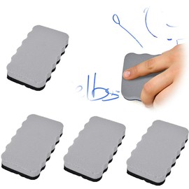 Set of 4 Whiteboard Sponge, Magnetic and Hand Washable Whiteboard Eraser, Microfibre Whiteboard Eraser for Flipchart, Memo Board, Magnetic Board, Writing Board (4 Grey)