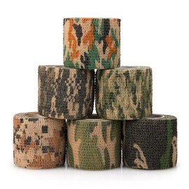 Volein 6 Roll Camo Wrap Tape, Camouflage Self-adhensive Form Tape, Elastic Stretch Warp Bandage 2"×16ft for Gun Shooting Bow Flashlight Rifle Hunting Outdoor (6 Color Mix up)