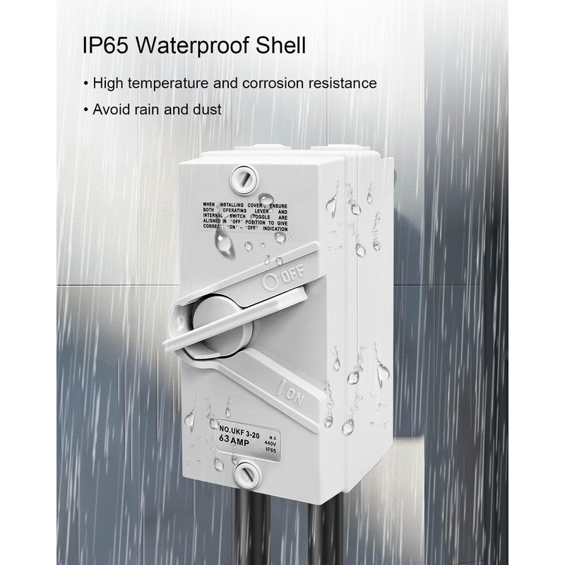 3 Pole Enclosed Motor Disconnect Switch 63A 440V, 3 Phase