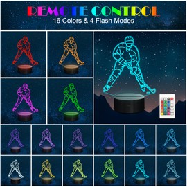 Anywin Hockey Gifts,Boys Night Light,3D Ice Hockey Illusion Bedside NightLight Lamp with Remote & Timer for Kids Room Decor, Birthday Christmas Gifts for Boys Grils Child Men Hockeyer Hockey Fans