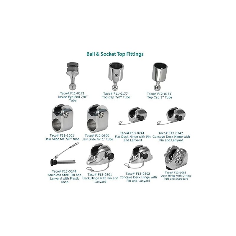 Taco Marine Bimini Ball & Socket Top Fittings (F11-0177S -