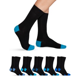 OCERA 10 x Black Socks Unisex for Men and Women with Coloured Heel and Toe in Various Variations, Blue heel and lace