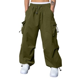 JMIERR Men's Baggy Cargo Pants Trendy Parachute Pants Loose Fit Harem Joggers with 4 Pockets for Streetwear,US 32(S),A6 Moss Green