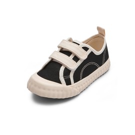 Balabala Toddler Sneakers for Boys and Girls Dual Hook and Loops Sneakers Slip On Canvas Shoes Soft and Durable Black