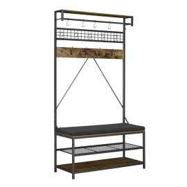 72 in Freestanding Coat Rack with Shoe Bench 2-Tier Storage Organizer Wall Hooks Hanging Rod Wire Hall TreeDefault: Default