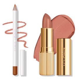 KYDA Lipstick and Lip Liner Combo, Includes Velvet Lipstick + Matte Liner Pencil, Smooth Creamy Matte Lips Color, Lips Makeup Kit for Old Women, Lipliner Combo Set, 03