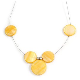 Avalaya Delicate Floating Banana Yellow Shell Bead Wire Necklace in Silver Tone - 44cm L