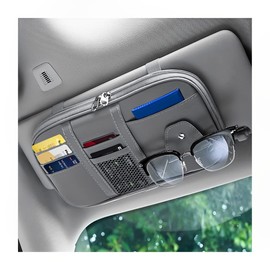 Car Sun Visor Organizer, Sunglass Holder and Storage Pocket, Card Cash Pouch with Multi-Pocket Net Zipper, Case Bag for License Pen Key, Auto Interior Accessories for Truck, SUV, Van (Gray)