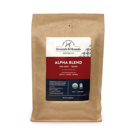 Grounds & Hounds Alpha Blend - Ground, 100% Organic Coffee Grounds, Dark Roast Ground Coffee, Bulk Ground Coffee, 2lbs