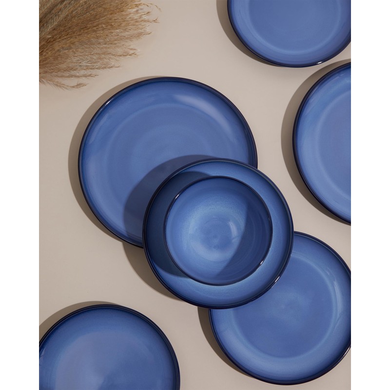Pokini Blue Stoneware Dinnerware Set, 12 pcs Reactive Glaze Plates