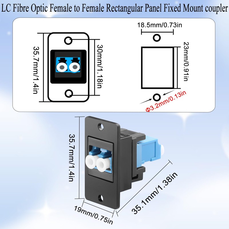 QIANRENON LC Fiber Optic Rectangular Panel Mounting Network Adapter Duplex