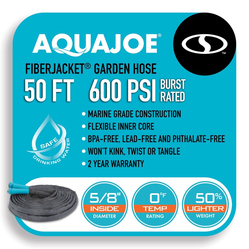 Aqua Joe AJFJH50-58-MAX 50-Ft x 5/8-Inch FiberJacket Hose w/Aluminum Fittings