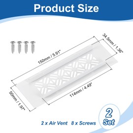 uxcell 2Pcs Aluminum Alloy Air Vents, 150 x 50mm / 5.9 x 2" Rectangle Louvered Ventilation Grille Cover with Mounting Screws for Door Cabinet Wardrobe, White