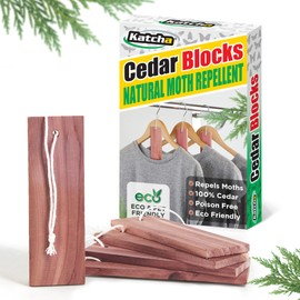 Katcha® Cedar Blocks with String - 100% Natural Cedar Moth Repeller for Wardrobes, Closets, Drawers, Cupboards, Eco-Friendly Moth Repel (15 x Blocks with String)