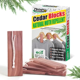 Katcha® Cedar Blocks with String - 100% Natural Cedar Moth Repeller for Wardrobes, Closets, Drawers, Cupboards, Eco-Friendly Moth Repel (15 x Blocks with String)