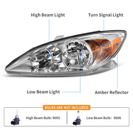 DWVO Headlight Assembly Compatible with 2002-2004 Camry(Only Fits LE/XLE) Driver and Passenger Side Replacement Headlamps Chrome Housing Clear Lens