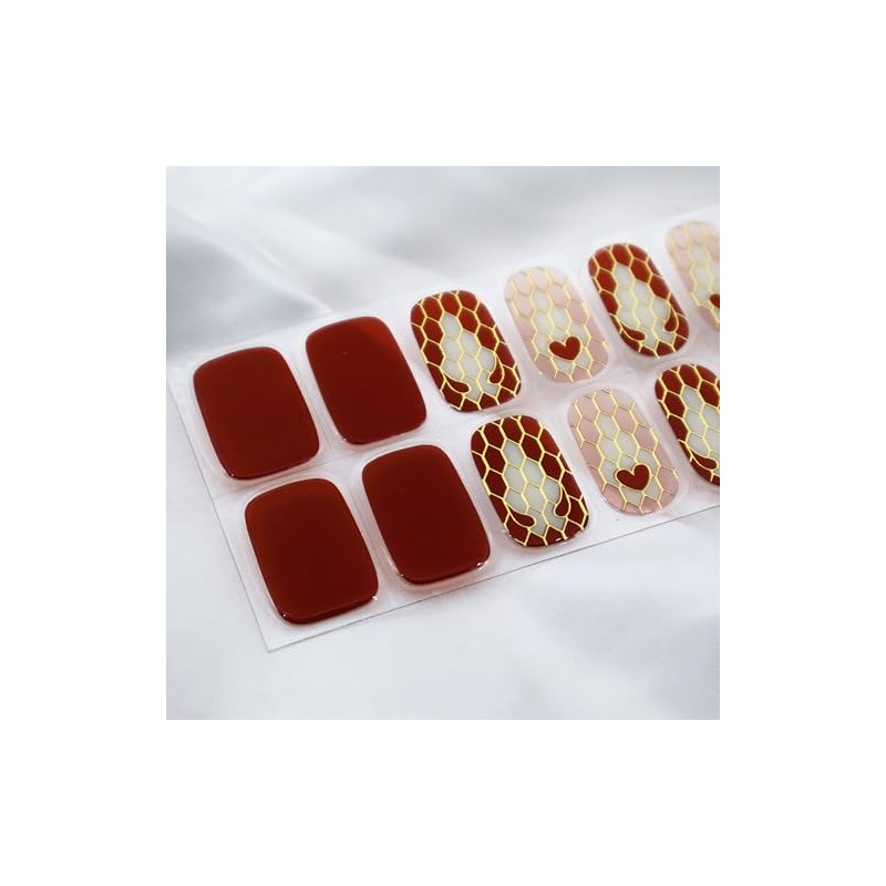 Red and Pink Honeycomb Heart PatternNail Strips