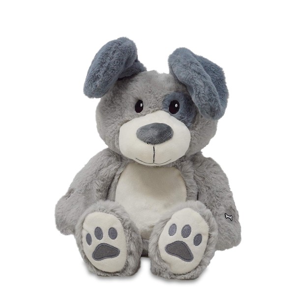 Cuddle Barn | Peek & Play Parker 11" Gray Puppy Animated Stuffed Animal Plush Toy | Plays Every Kids Favorite and First Game Peek A Boo | and Sings Peek A Boo Song