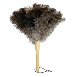Duster with Ostrich Feathers, Duster Ostrich Bamboo Handle Feather Duster, Ostrich Natural Ostrich Feathers, Antistatic Wooden Handle Feather Duster, Dust Cleaning Tool, 29 cm