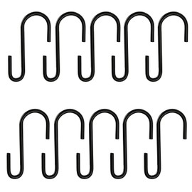 iLamvie Pack of 10 S Hooks, Black, Stainless Steel Hooks for Hanging, Shaped Hooks for Hanging, Large Hangers for Kitchen, Bathroom, Bedroom and Office (Black)