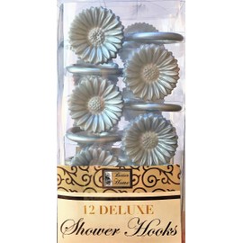 Better Home 12 Daisy Flower Deluxe Shower Hooks S" Shaped Fun Design Curtain Rings (Silver)