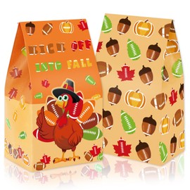 AnyDesign 24Pcs Thanksgiving Gift Bags Fall Football Treat Bag with Stickers Kick Off into Fall Party Favor Bags Turkey Sport Goodie Candy Bags for Autumn Harvest Birthday Party Supplies
