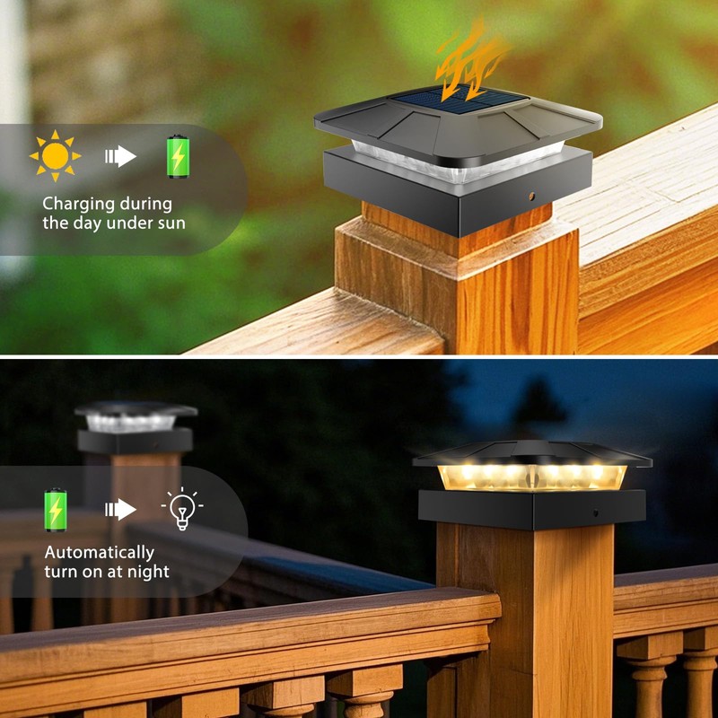 Peasur 4x4in Solar Post Cap Lights Outdoor with 3 Modes,