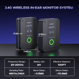 LEKATO MS-02 In-Ear Monitor, 2.4G Stereo/Mono Wireless in Ear Monitor System, Professional Personal Wireless IEM Syetem for Band Rehearsal, Live Performance and Guitar Amplifier