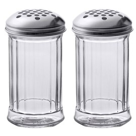 12 Oz. Cheese Shaker/Red Pepper Shaker with 1/4" Large Holes Stainless Steel Lid, Clear Glass suger/spice dispenser Lids, By Geex Depot US (Glass, 12 Oz(pack of 2))