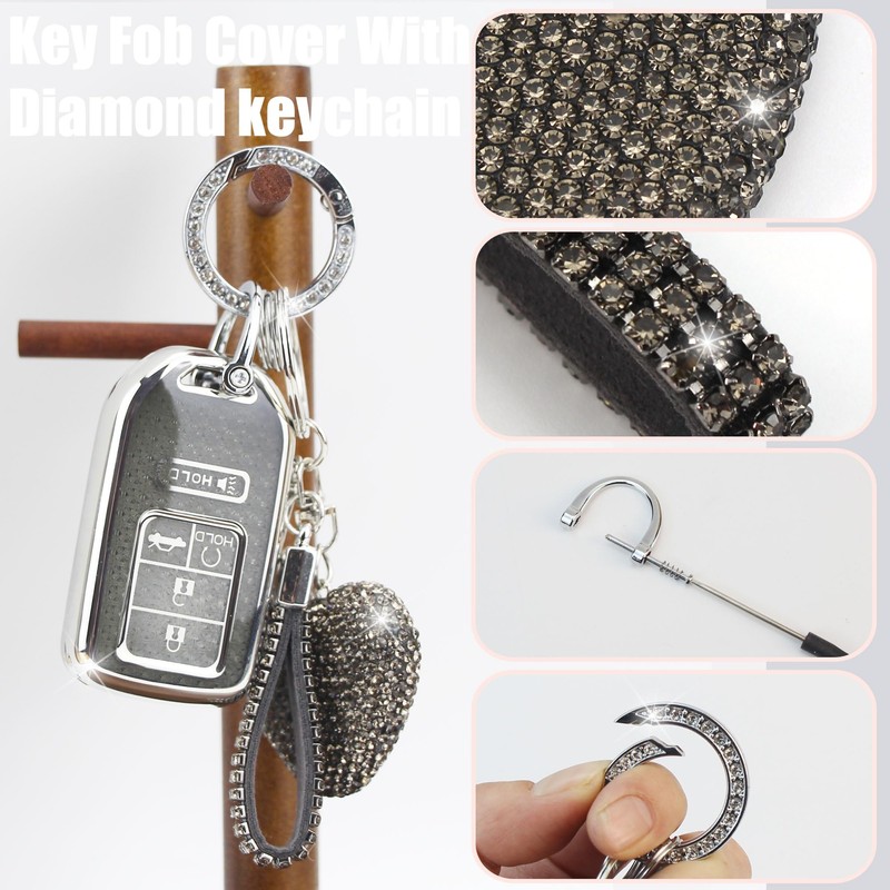 YIKECASE Key Fob Cover with Diamond Keychain Car Key Holder