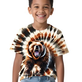 RPWZRCB Kids Dark Brown Light Black Tie Dye Shirts for Boys Girls Outfit Clothes Bear T-Shirt Animal Shirt Toddler Tee Hippes Tees Size 6-16 Years Large