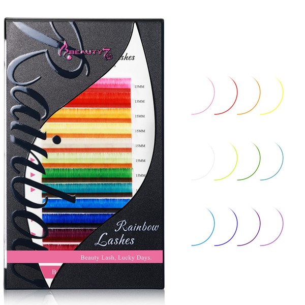 Beauty7 Rainbow Lash Classic Lash Colored Lash 12 Color Eyelash