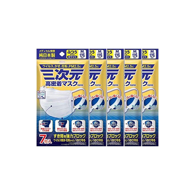 [Set of 5] 3D High Adherance Mask, Nano Normal Medium,