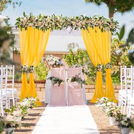 Chiffon Backdrop Curtain 28x120 Inches Gold Sheer Curtains 2 Panels Chiffon Backdrop Curtains for Parties Voile Chiffon Photography Background Chiffon Fabric Drapes for Wedding Party Stage Decor