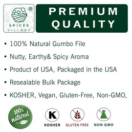 SPICES VILLAGE Gumbo File [ 4 oz ] - Gumbo File Powder, Ground Sassafras Tree Leaves, Filé Powder - Kosher, Gluten Free, Non GMO, Resealable Bulk Bag