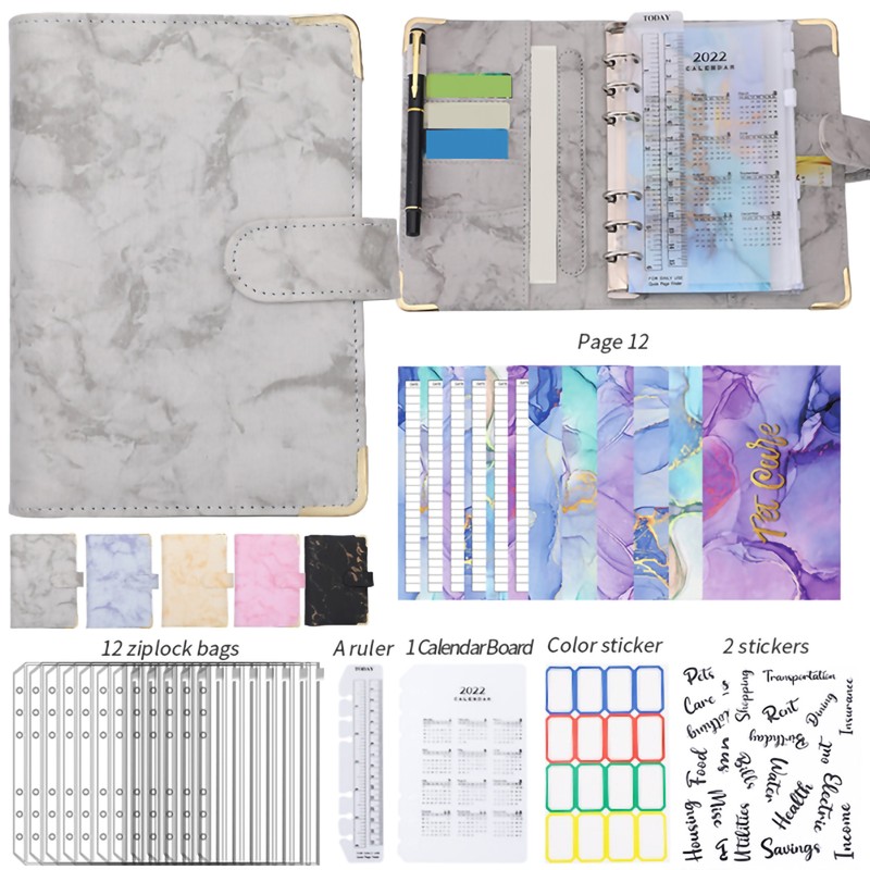 A6 PU Leather Budget Binder A6 Notebook Binder for Budgeting
